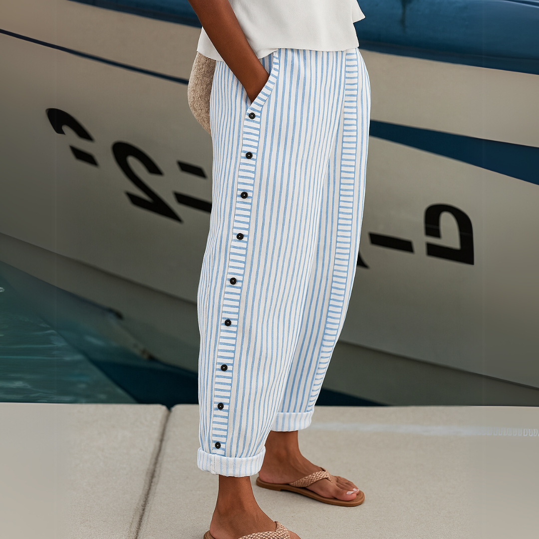 Samantha Striped Button Pants